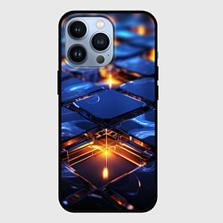 Чехол для iPhone 13 Pro Синие плиты с золотым свечением, цвет: 3D-черный