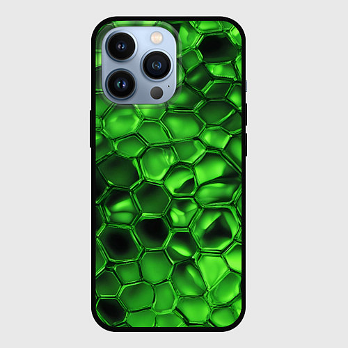 Чехол iPhone 13 Pro Зелёное стекло галькообразное / 3D-Черный – фото 1