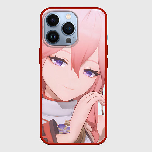 Чехол iPhone 13 Pro Genshin Impact Яэ Мико / 3D-Красный – фото 1