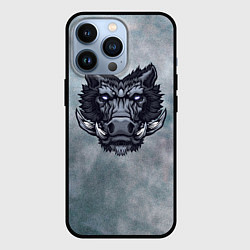 Чехол iPhone 13 Pro Стальной дикий кабан на сером фоне