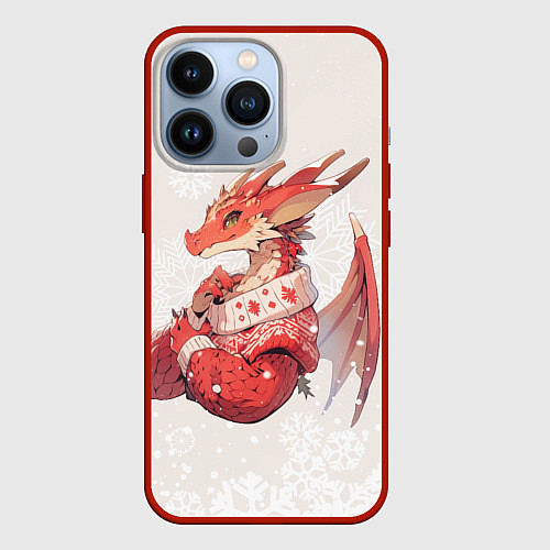 Чехол iPhone 13 Pro Красный дракон в свитере / 3D-Красный – фото 1