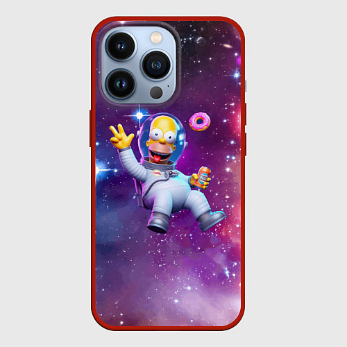 Чехол iPhone 13 Pro Homer Simpson in space - ai art / 3D-Красный – фото 1