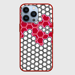 Чехол iPhone 13 Pro Красная энерго-броня из шестиугольников