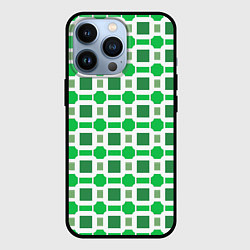 Чехол iPhone 13 Pro Зелёные кирпичики и белые полосы