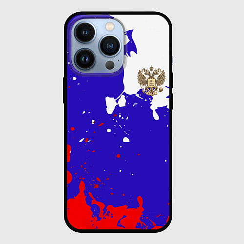 Чехол iPhone 13 Pro Российский герб на триколоре / 3D-Черный – фото 1