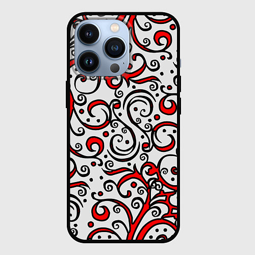Чехол iPhone 13 Pro Красный кружевной узор / 3D-Черный – фото 1