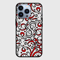 Чехол iPhone 13 Pro Красный кружевной узор