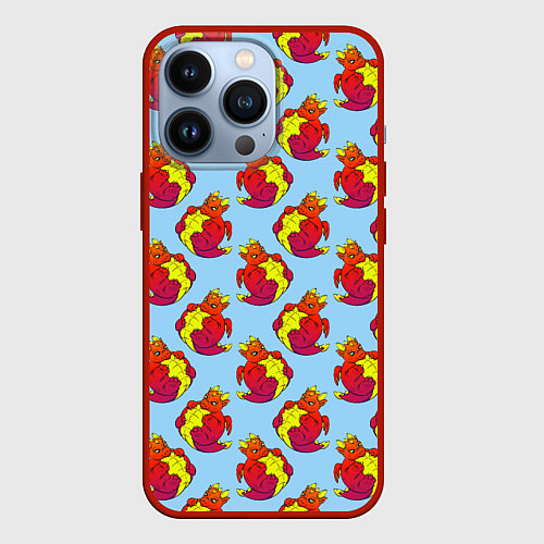 Чехол iPhone 13 Pro Дракон круглый сидит, красный / 3D-Красный – фото 1