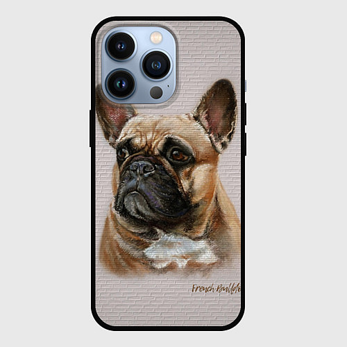 Чехол iPhone 13 Pro Французский палевый бульдог на кирпичной стене / 3D-Черный – фото 1