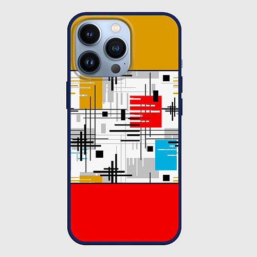 Чехол iPhone 13 Pro Узор красного горчичного цвета / 3D-Тёмно-синий – фото 1