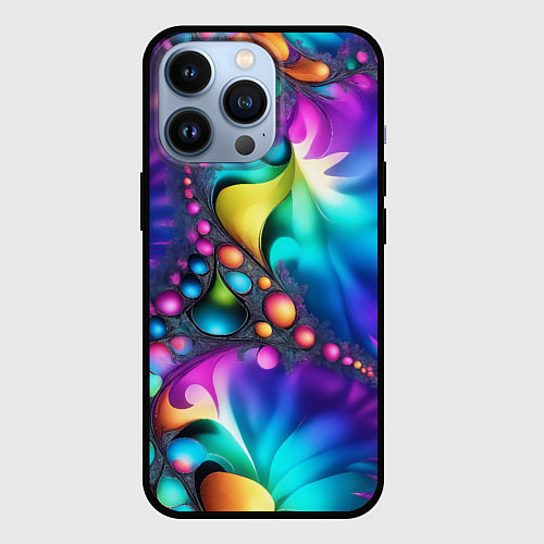 Чехол iPhone 13 Pro Розово синий фрактал / 3D-Черный – фото 1