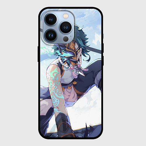 Чехол iPhone 13 Pro Genshin Impact Сяо Xiao Mask / 3D-Черный – фото 1