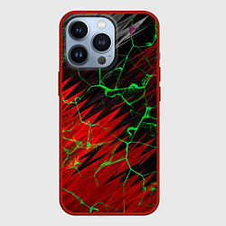 Чехол для iPhone 13 Pro Зелёные трещины узоры, цвет: 3D-красный