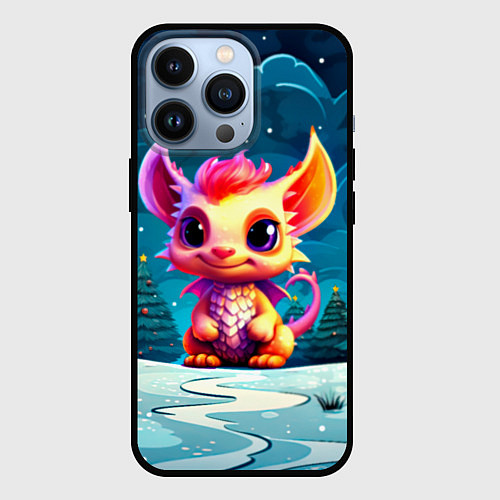 Чехол iPhone 13 Pro Маленький пушистый дракошка / 3D-Черный – фото 1