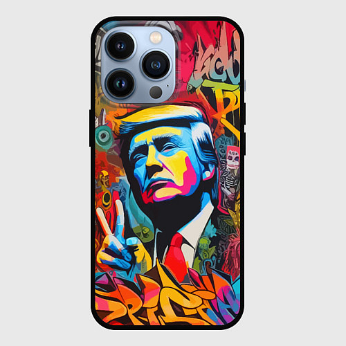 Чехол iPhone 13 Pro Дональд Трамп - граффити - нейросеть / 3D-Черный – фото 1