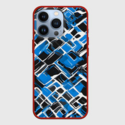 Чехол для iPhone 13 Pro Синие фигуры и белые линии, цвет: 3D-красный