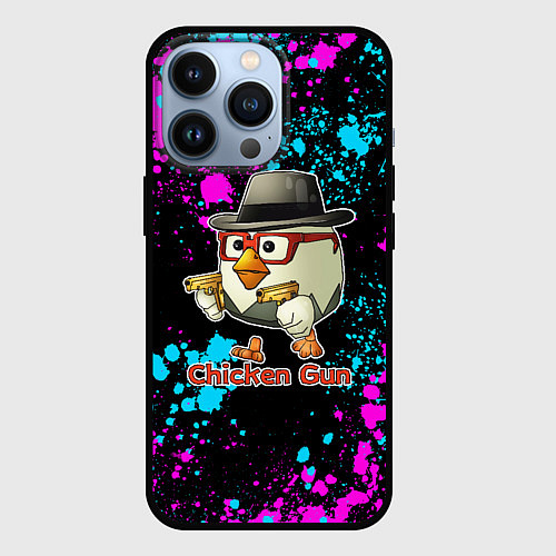 Чехол iPhone 13 Pro Chicken gun - neon / 3D-Черный – фото 1