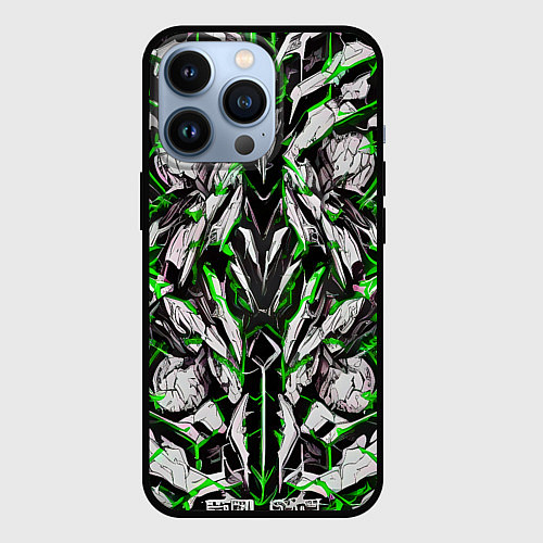 Чехол iPhone 13 Pro Зелёная кибернетическая броня / 3D-Черный – фото 1
