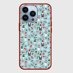 Чехол для iPhone 13 Pro Новогодние акварельные гномы, цвет: 3D-красный