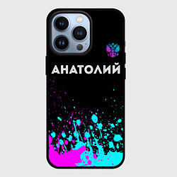 Чехол для iPhone 13 Pro Анатолий и неоновый герб России посередине, цвет: 3D-черный