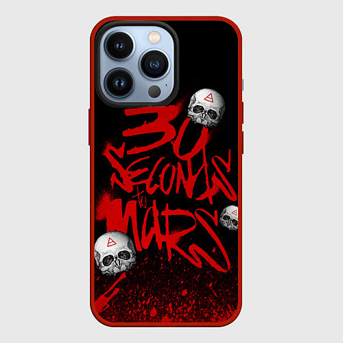 Чехол iPhone 13 Pro Thirty seconds to mars skulls / 3D-Красный – фото 1