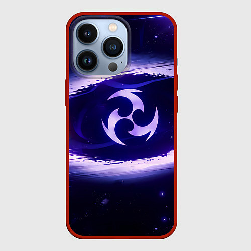 Чехол iPhone 13 Pro Genshin Impact Raiden sign / 3D-Красный – фото 1