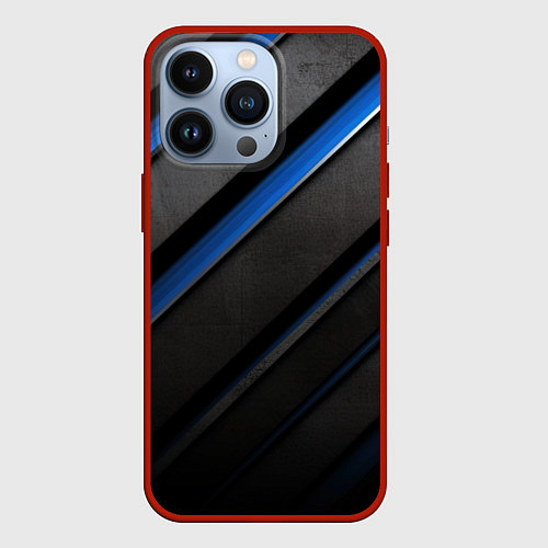 Чехол iPhone 13 Pro Black blue lines / 3D-Красный – фото 1