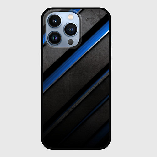 Чехол iPhone 13 Pro Black blue lines / 3D-Черный – фото 1