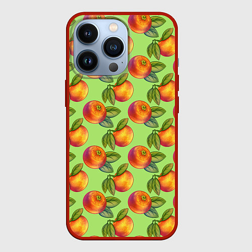 Чехол iPhone 13 Pro Апельсинки с листьями / 3D-Красный – фото 1