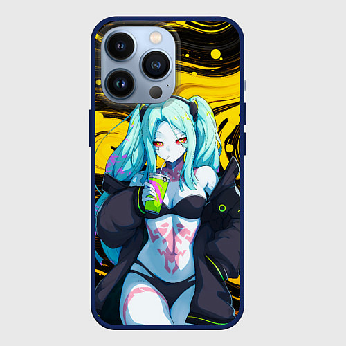 Чехол iPhone 13 Pro Ребекка и Киберпанк / 3D-Тёмно-синий – фото 1