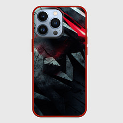 Чехол для iPhone 13 Pro Черная металлическая с красной вставкой, цвет: 3D-красный