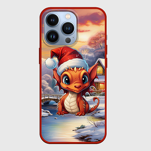 Чехол iPhone 13 Pro Дракон снегозавр / 3D-Красный – фото 1