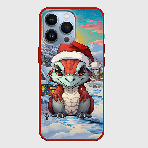 Чехол iPhone 13 Pro Дракоша 2024 новогодний символ года / 3D-Красный – фото 1