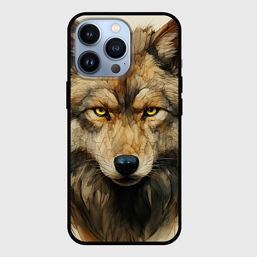 Чехол iPhone 13 Pro Волк в стиле диаграмм Давинчи / 3D-Черный – фото 1