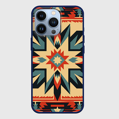 Чехол iPhone 13 Pro Орнамент в стиле американских индейцев / 3D-Тёмно-синий – фото 1