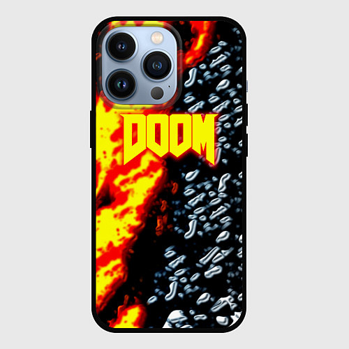 Чехол iPhone 13 Pro Doom огненное лого / 3D-Черный – фото 1