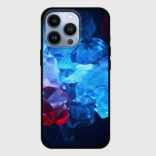Чехол iPhone 13 Pro Синяя ледяная абстракция с красным / 3D-Черный – фото 1