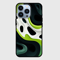 Чехол для iPhone 13 Pro Белая вязкая текстура на зеленой, цвет: 3D-черный