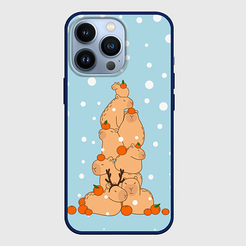 Чехол iPhone 13 Pro Гора капибара в снегу / 3D-Тёмно-синий – фото 1