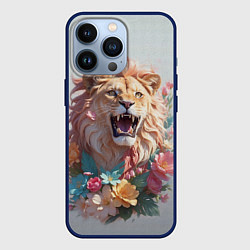Чехол iPhone 13 Pro Голова льва в цветах на холсте