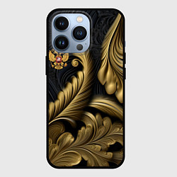 Чехол iPhone 13 Pro Золотой узор и герб России