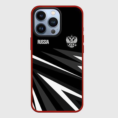 Чехол iPhone 13 Pro Russia - black and white geometry / 3D-Красный – фото 1