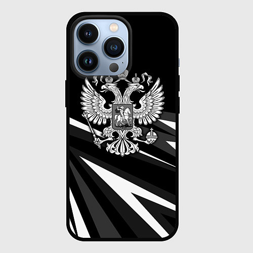 Чехол iPhone 13 Pro Герб РФ - white and black geometry / 3D-Черный – фото 1