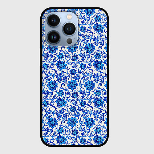 Чехол iPhone 13 Pro Гжель классика / 3D-Черный – фото 1