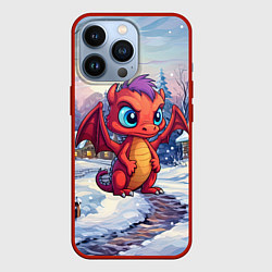 Чехол для iPhone 13 Pro Милый дракон в новогодней деревне, цвет: 3D-красный