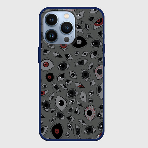 Чехол iPhone 13 Pro Серый цвет: глазики-косоглазики / 3D-Тёмно-синий – фото 1