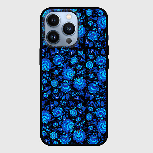 Чехол iPhone 13 Pro Новогодняя гжельская роспись чёрный фон / 3D-Черный – фото 1