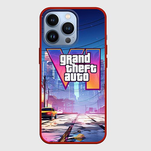 Чехол iPhone 13 Pro GTA 6 неоновый город / 3D-Красный – фото 1