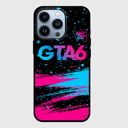 Чехол iPhone 13 Pro GTA6 - neon gradient посередине / 3D-Черный – фото 1