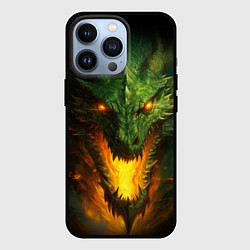 Чехол для iPhone 13 Pro Зеленый злой огнедышащий дракон, цвет: 3D-черный